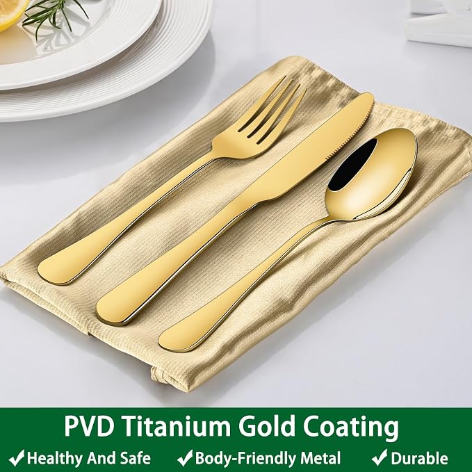 16-Piece Gold 8 Inches Stainless Steel Dinner Forks Set, Durable Mirror - Image 7
