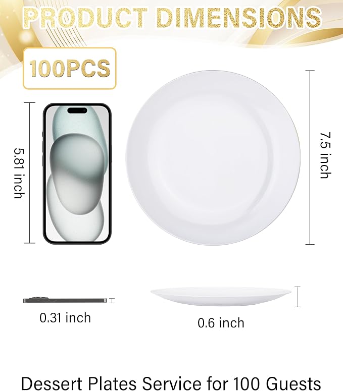 Nervure 100Pcs White Plastic Plates - Image 3
