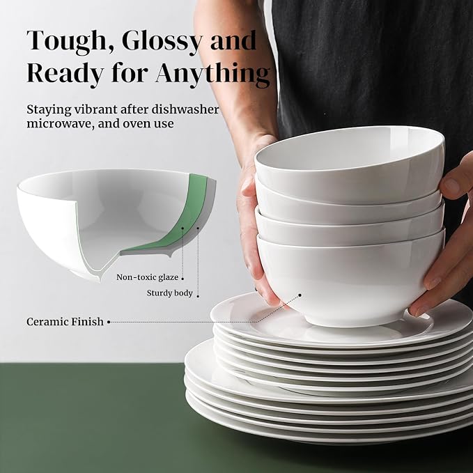 DOWAN 22 OZ White Ceramic Bowls Set of 4 - Image 5