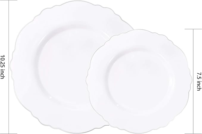 60pcs Silver Plastic Plates-Baroque White &Silver Plates - Image 7