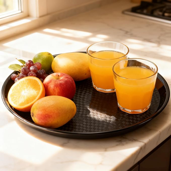 6-Pack Plastic Serving Trays, 13.5 in Round Non-Slip Trays | Black Restaurant - Image 7