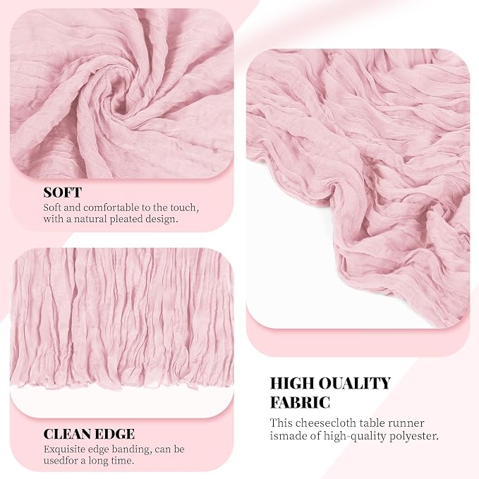 3 Pack Light Pink Cheesecloth Table Runner, 17 x 108 Inch, Gauze Cheese Cloth - Image 4
