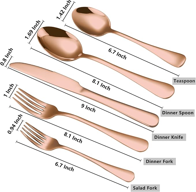 Rose Gold Silverware Set for 4, Flatware Cutlery Set 20 Piece | Premium - Image 3