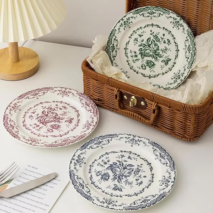 Ceramic Plates, Ceramic Dinner Plates, 7.9 Inch Rose Flower Decorative Plates - Image 2