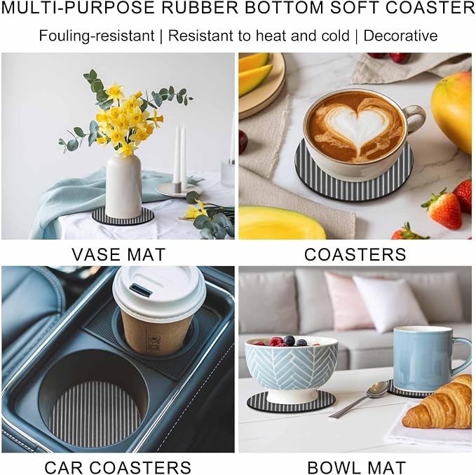 Geometric Grey Coasters Set of 6, Abstract Contemporary Minimalist Line Soft - Image 6