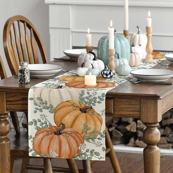 Artoid Mode 210 GSM Fall Table Runner 13x120 Inch Home Party Decor | Orange - Image 3