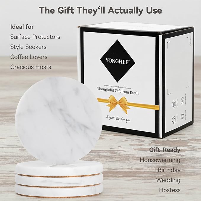 Soft White Marble Coasters Set of 4, Modern Elegant Drink Coasters - Image 6