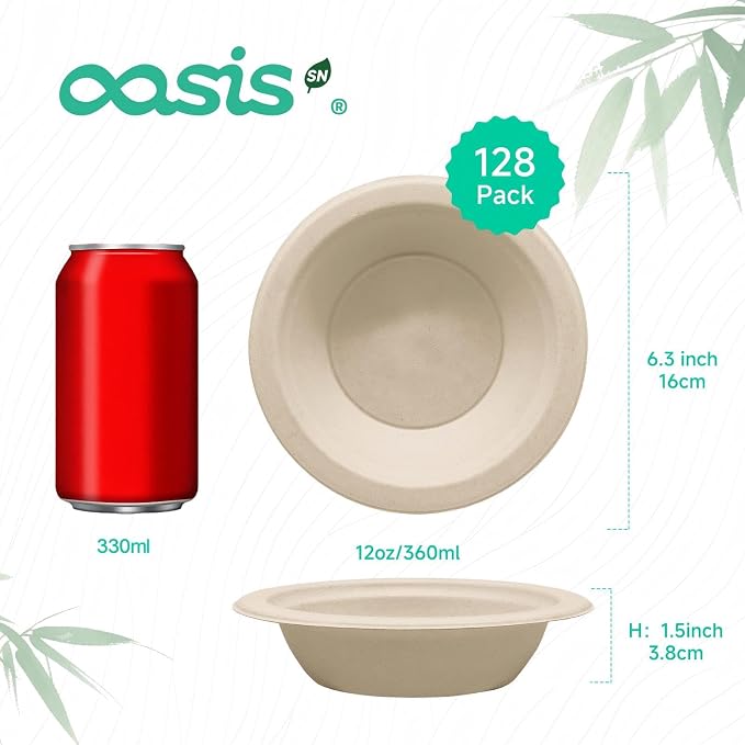 12 oz 128-Pack Compostable Soup Bowls, Disposable Paper Bowls - Image 2