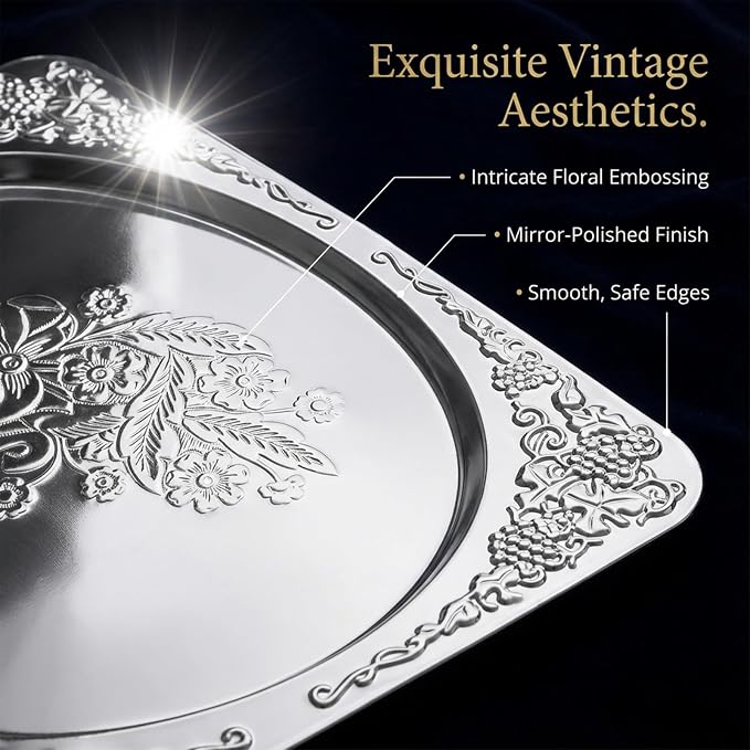 4 Pcs Silver Serving Trays Set 13.8" x 8.5" Small Stainless Steel Serving Tray - Image 4