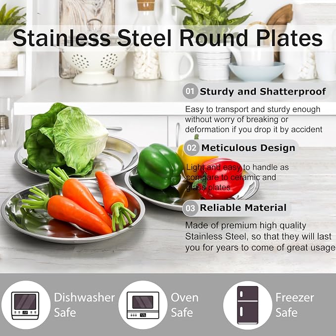 WUWEOT 10 Pack Stainless Steel Dinner Plates, Rust-Proof Camping Serving Plates - Image 5