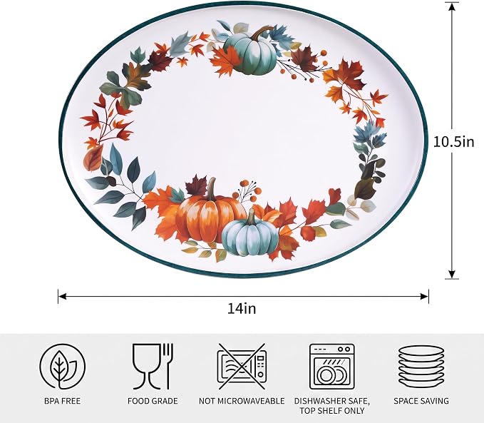 Fall Pumpkin Melamine Oval Serving Platters, 2 Pack 14" Party Trays | - Image 2