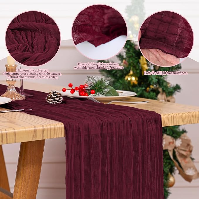 8 Pack Burgundy Table Runner 17 x 108inch Cheesecloth Table Runner Boho Gauze - Image 5