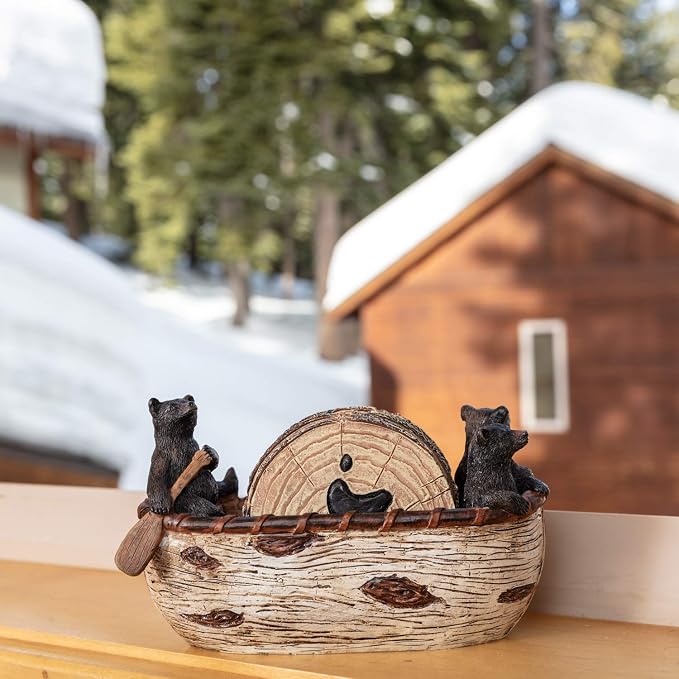 Bear Coasters - Set of 6 Full Size Rustic Coasters in Handmade Canoe - Log - Image 4