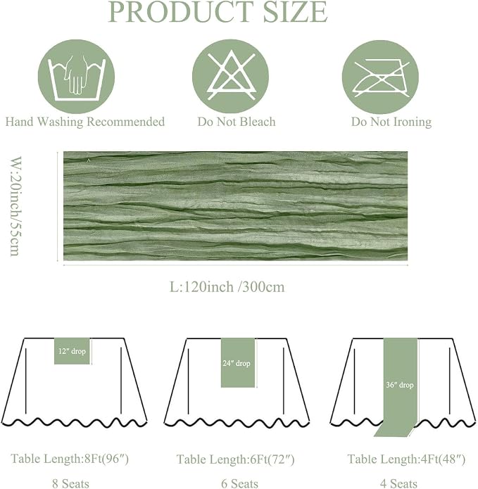 6Pack Sage Green Cheese Cloth Table Runner 20x120inch Gauze Table Runners | - Image 3