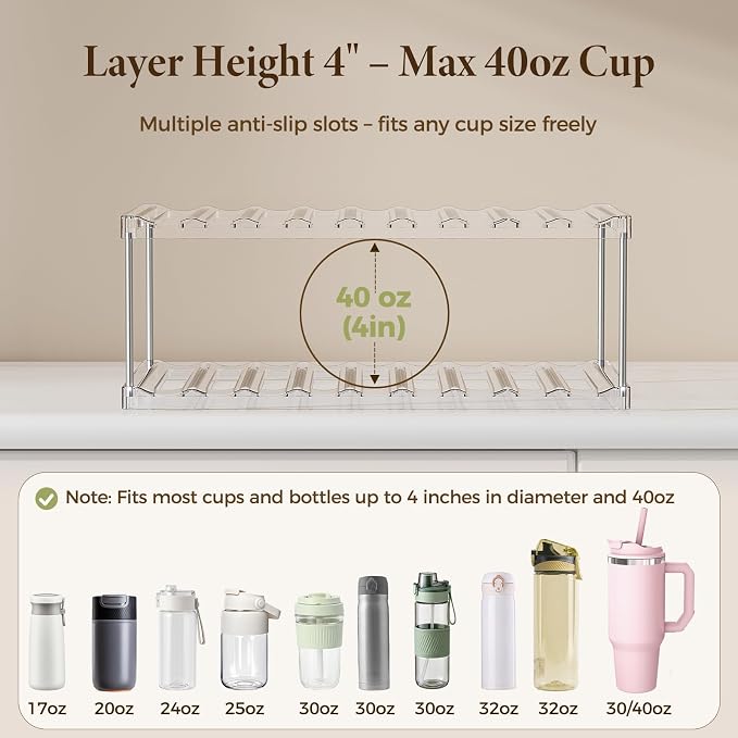 LAMU Stackable Water Bottle Organizer Holder Tumbler Cup Storage Rack | 3 Tier - Image 3