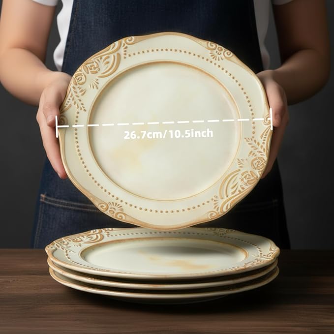 Ceramic Flat Plates Set of 4, 10.5 inch Reactive Glaze Stoneware Dish Set - Image 3