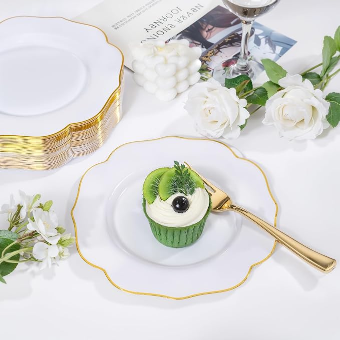bUCLA 48Pieces Gold Plastic Dessert Plates Disposable - Image 3