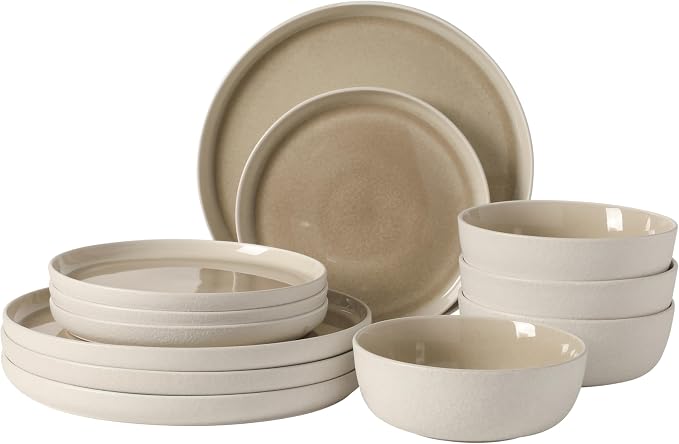 Gibson Elite Tahoe Sunset 12-Piece Reactive Stoneware Dinnerware Set – Matte by GibsonHomewares