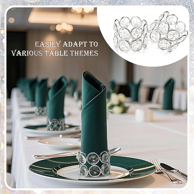 Crystal Metal Napkin Rings Set, Elegant Wedding/Party Table Decor, Shiny - Image 7