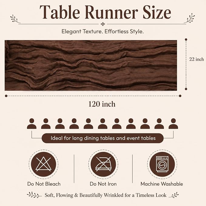 10 Pack Brown Cheesecloth Table Runner 22 x 120 Inch Gauze Table Runner | 10FT - Image 2