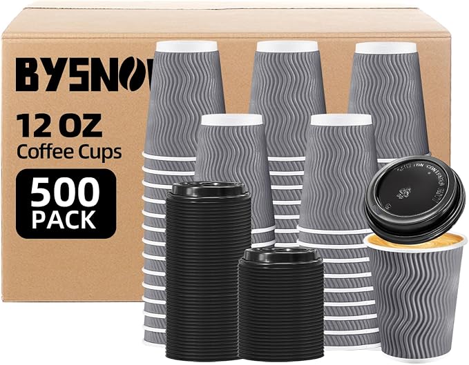 BYSNOW 500 Pack 12 oz Paper Coffee Cups by BYSNOW