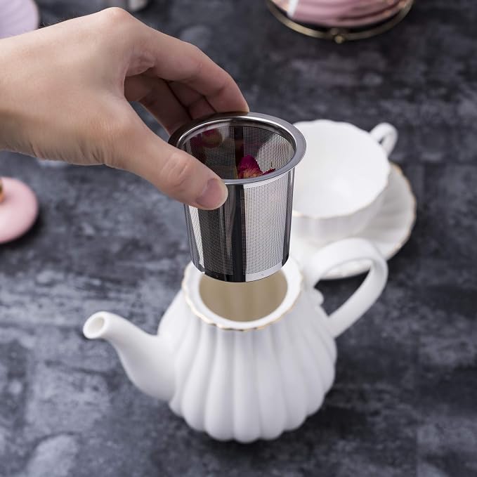 Jusalpha Porcelain Tea Set- 8 OZ Coffee/Teacup, Cup Holder, Serve of 4- - Image 3