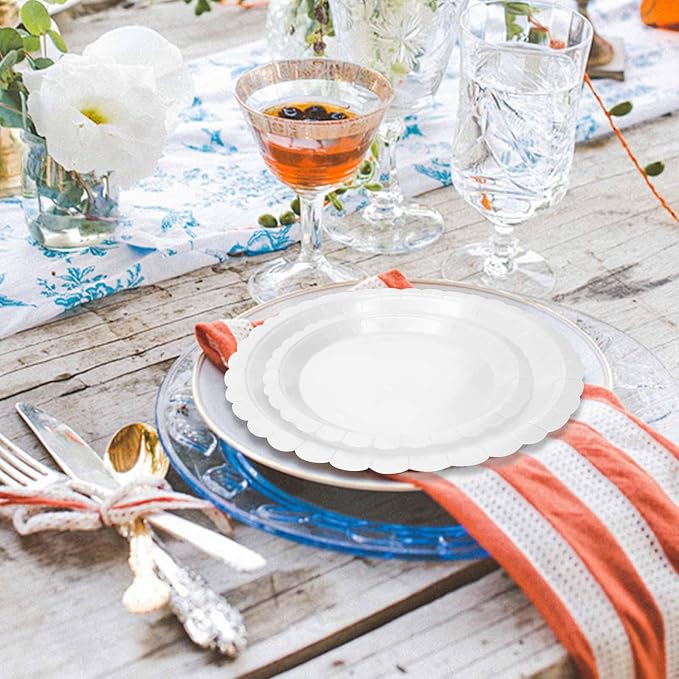 50 Pcs White Scalloped Paper Plates 25 × 7'' and 25 × 9'' Disposable White - Image 7