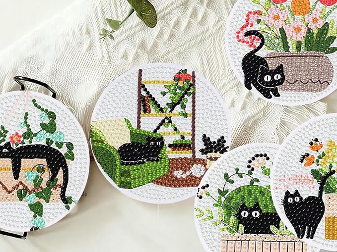 8 PCS Diamond Art Coasters Kits Black Cat Diamond Painting Coaster | Diamond - Image 7