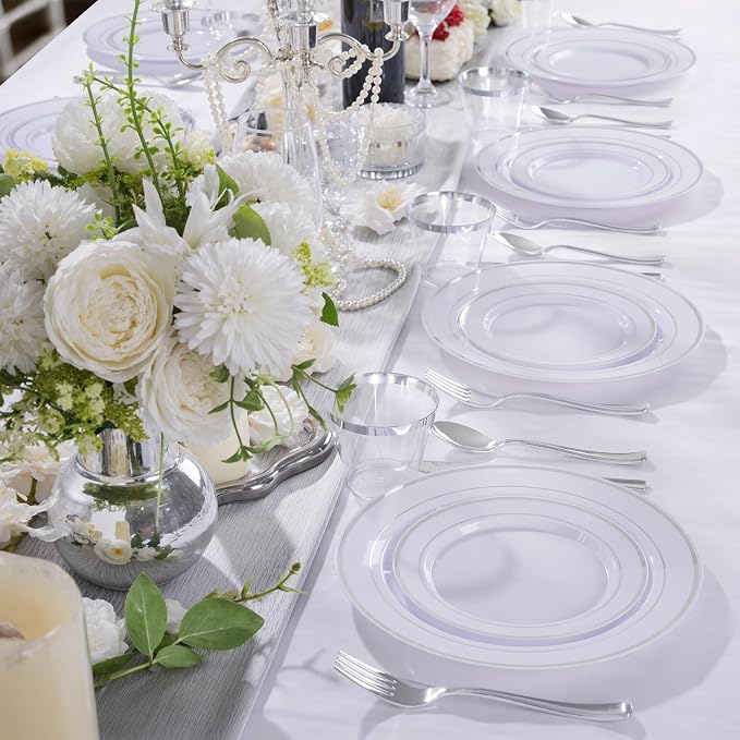 WELLIFE Silver Plates, Plastic Dinnerware Set - Image 2
