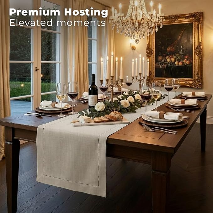 Signature Linen™ by D'Moksha Light Natural Table Runner 108 Inches Long - Image 3