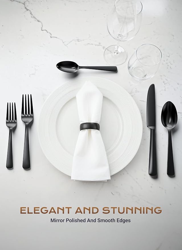 Black Silverware Set, 20-Piece Flatware Set Service - Image 5