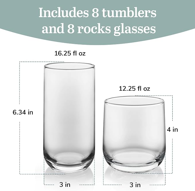 Libbey Ascent Tumbler & Rocks Drinking Glasses Set of 16, and More - Image 3
