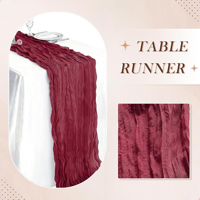 3 Pack Burgundy Cheesecloth Table Runner 21 x 120 Inch Boho Gauze Sheer Table - Image 6