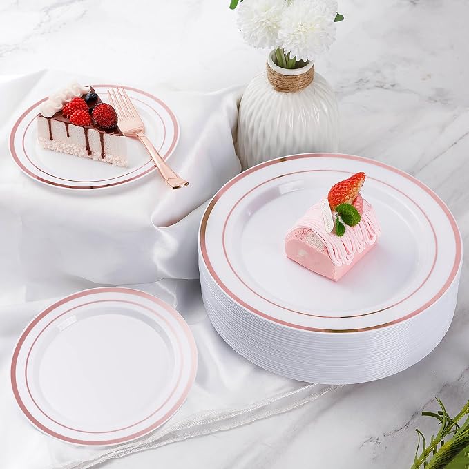 300 Pieces Rose Gold Disposable Plates - Image 6