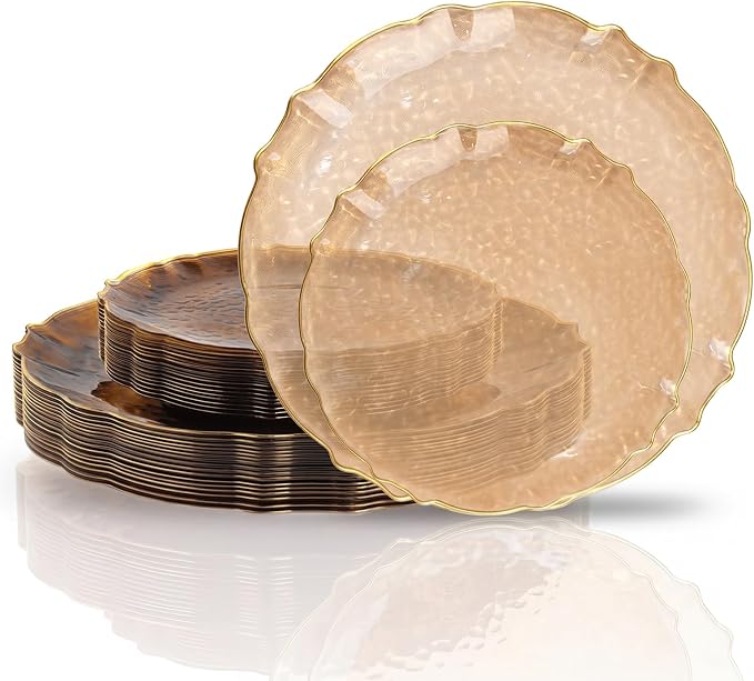 bUCLA 40PCS Brown Plastic Plates by BUCLA