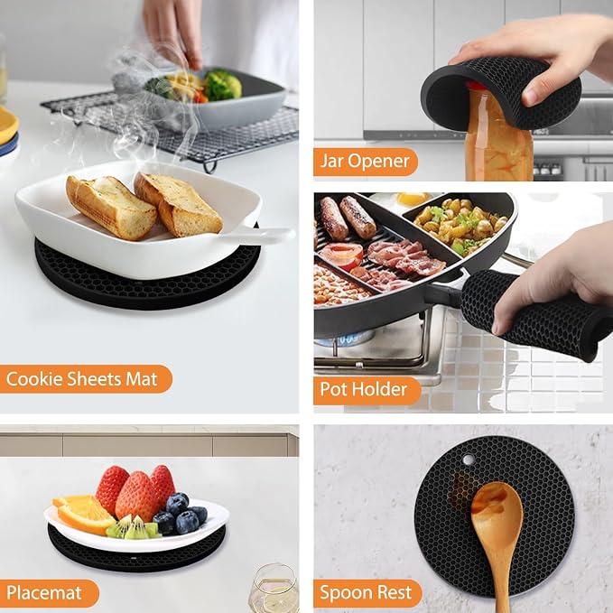 4 Pack Silicone Trivet Mats, 7 Inch & 9 Inch Flexible Heat Resistant Silicone - Image 5