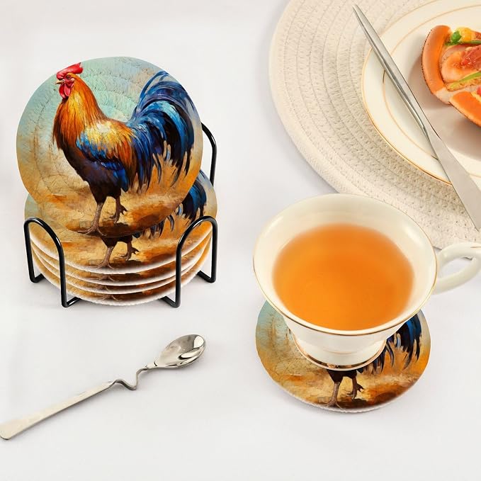 YETTASBIN Rooster 6 Pcs Drink Coasters - Image 5