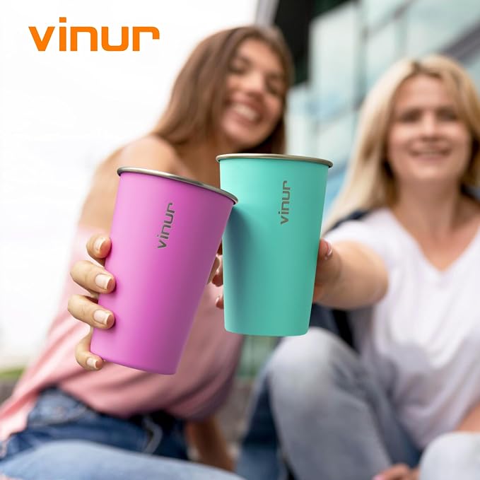 VINUR Stainless Steel Cups 16 oz Metal Drinking Glasses 6 Pcs | Stainless Steel - Image 8