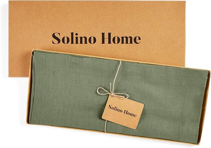 Solino Home 100% Pure Linen Table Runner Oil Green Long, Fete 14 x 120 in | - Image 5