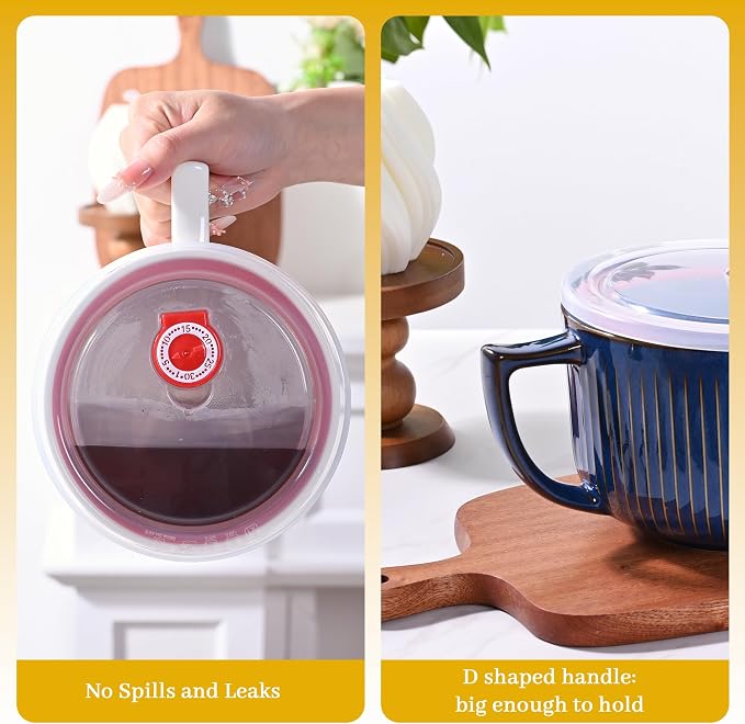 Ceramic Soup Bowl with Handle Set of 2, Extra Large 38oz Ramen Bowl with Lid - Image 6