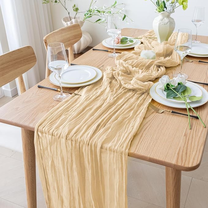 Cheesecloth Table Runner 10FT 3Pcs Sand Boho Gauze Rustic Sheer Runners | - Image 8