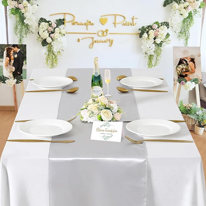 Silver Table Runners 16 Pack 12x108 inch Silk Satin Smooth Fabric | Satin Table - Image 2