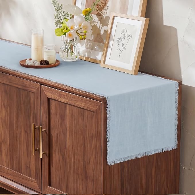 14 x 108 Inches Frayed Edge Table Runner, 270G Heavyweight Sand Washed Slub - Image 4