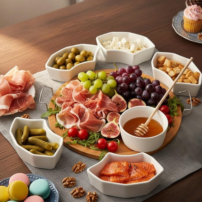 Chip and Dip Serving Set, 6-Compartment Removable Appetizer Snack Dishes - Image 9