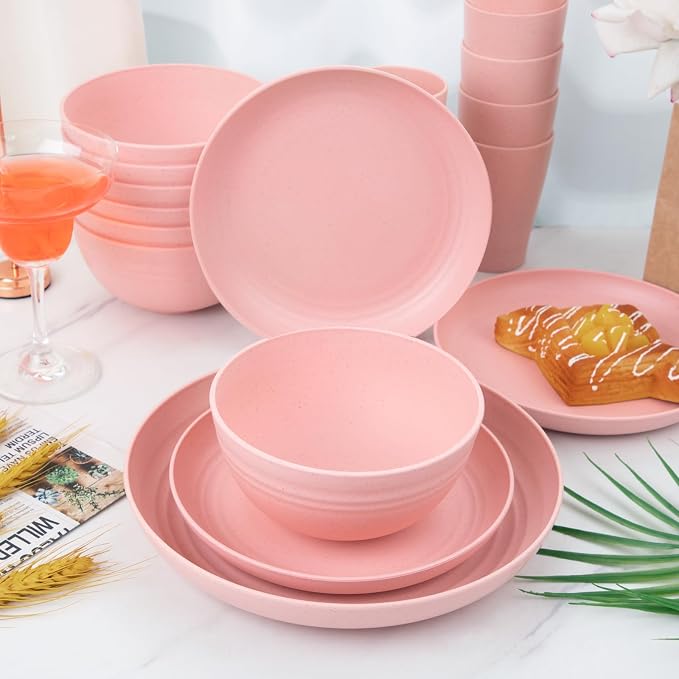 32Pcs Pink Plates and Bowls Sets - Image 5