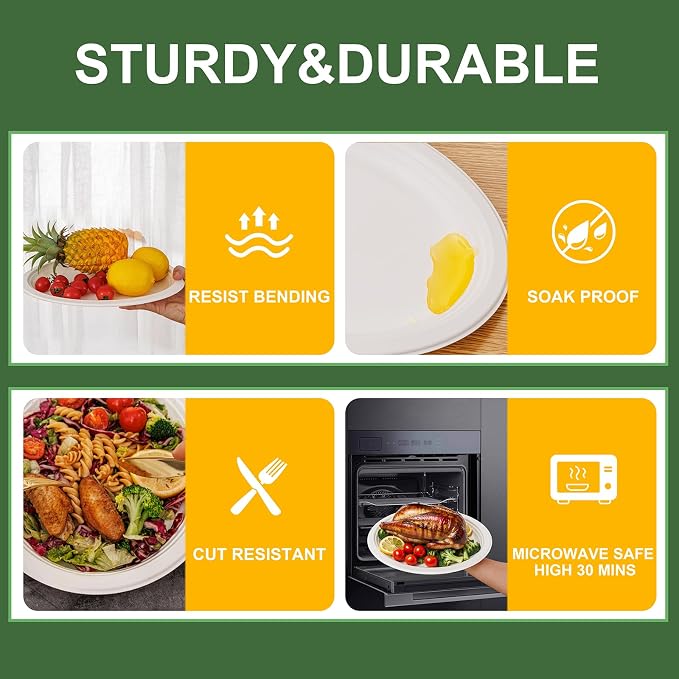 WELLIFE 100% Compostable Oval Paper Plates 12 Inch - Image 2