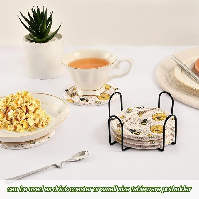 Bees Honeycomb White Print Coasters - Image 6
