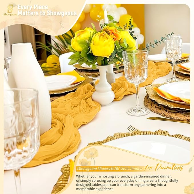 Showgeous 4 Pack Gold Cheesecloth Table Runner, 17 x 108 Inches | Boho - Image 8