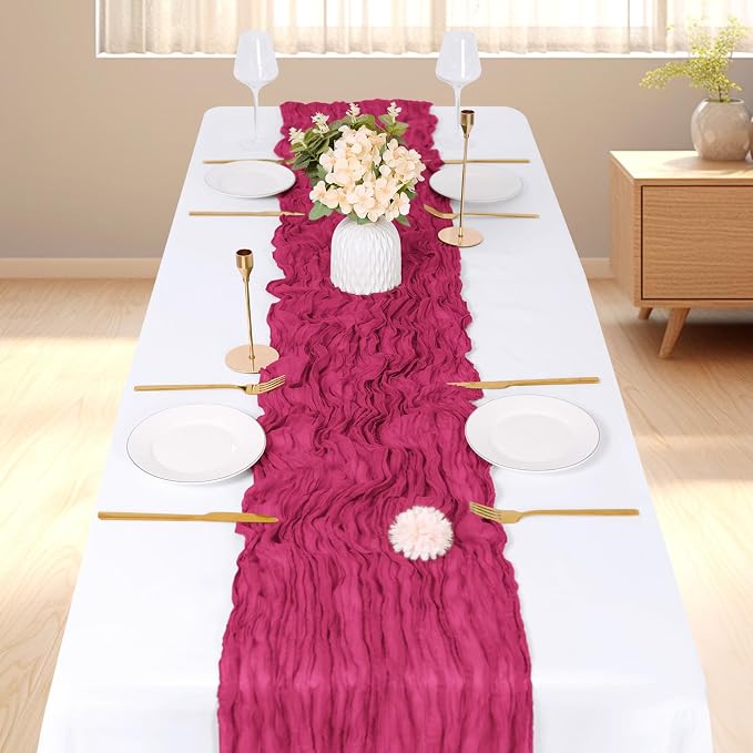 6 Pack Hot Pink Cheesecloth Table Runner, 17 x 108 inch, Semi Sheer Boho Cheese - Image 2