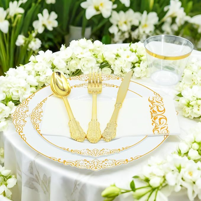 AIRE White Gold Plastic Plates Set, leakproof non-bending, heavy-duty leakproof - Image 6